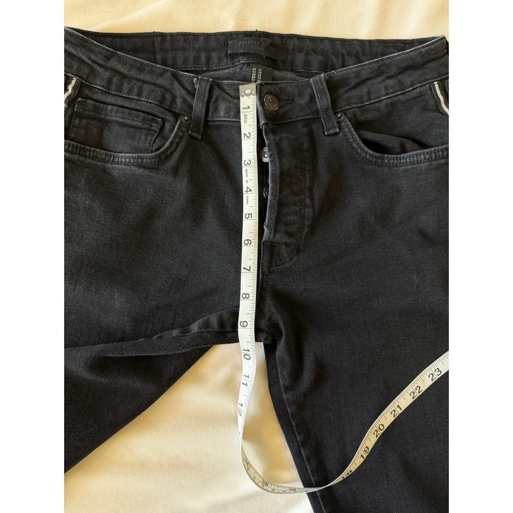 Forever 21 Men Black Side Stripe Raw Hem Slim Jeans Size 32 Button Fly